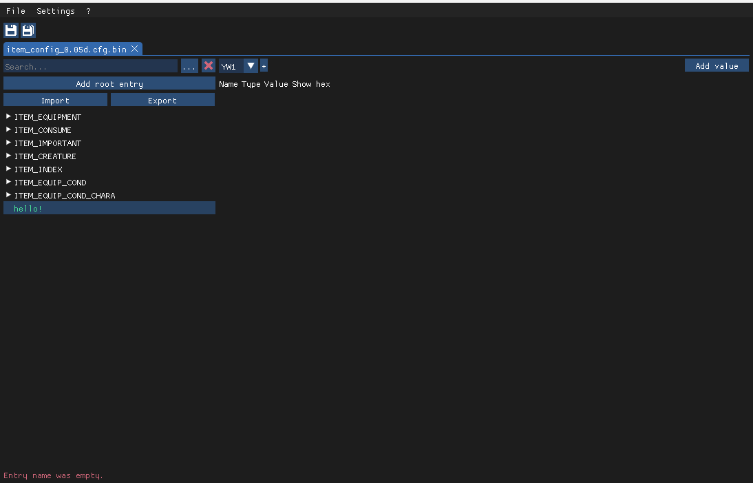Screenshot of cfg.bin editor