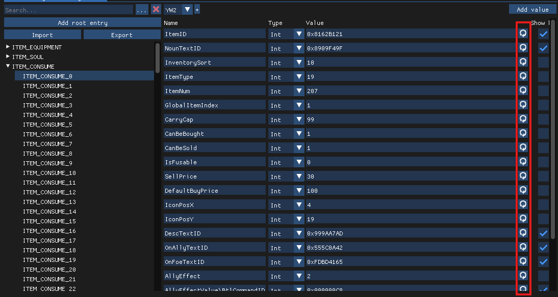 Screenshot of cfg.bin editor